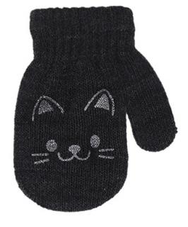 dívčí rukavice pletené grafitové s kočičkou 10 cm