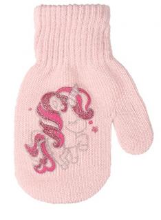 dívčí rukavice pletené světle růžové s jednorožcem 14 cm