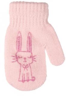 dívčí rukavice pletené světle růžové se zajícem 12 cm