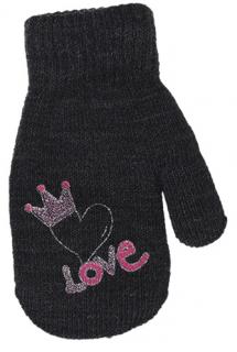 dívčí rukavice pletené zateplené  grafitové LOVE 14 cm