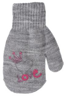dívčí rukavice pletené zateplené  šedé LOVE 14 cm