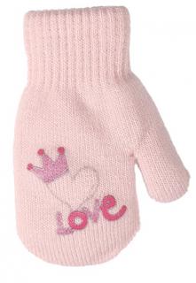dívčí rukavice pletené zateplené světle růžové LOVE 14 cm