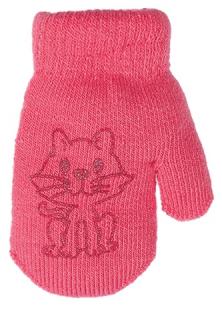 dívčí rukavice pletené zateplené sytě růžové s kočičkou 13 cm