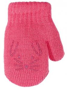 dívčí rukavice pletené zateplené sytě růžové s pejskem 10 cm