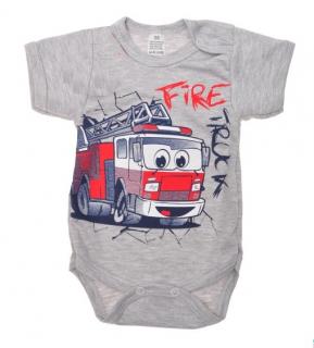 letní body krátký rukáv šedý melír auto fire truck vel. 86, 98