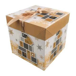 Anděl Dárková krabička skládací s mašlí M 16,5x16,5x16,5 cm zlatá