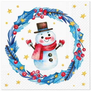 Anděl Papírové ubrousky vánoční věnec sněhulák 33 x 33 cm