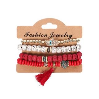 Fashion Jewelry Dámský náramek 4 v 1 červený mix OJ116