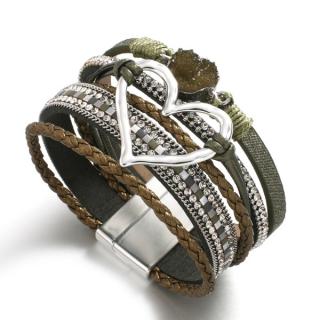 Fashion Jewelry Dámský náramek kožený vícevrstvý Srdce zelený