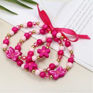 Fashion Jewelry Dětský náramek růžový motýl a květina sada 3 ks