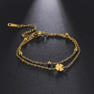 Fashion Jewelry Dvojitý náramek čtyřlístek pro štěstí zlatý OJ472