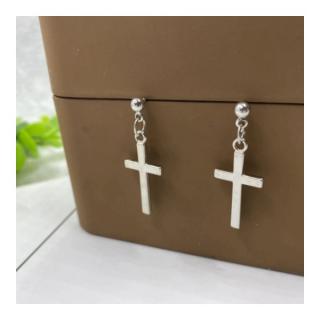 Fashion Jewelry Náušnice visací kříž stříbrná OJ417