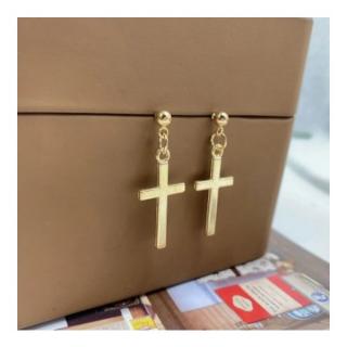 Fashion Jewelry Náušnice visací kříž zlatá OJ418