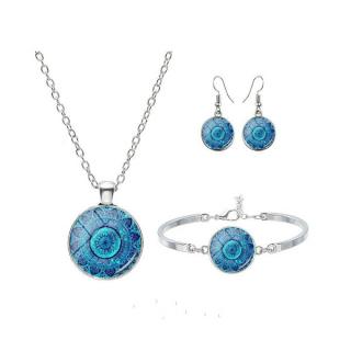 Fashion Jewelry Souprava náhrdelník, náušnice a náramek Blue Mandala