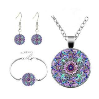 Fashion Jewelry Souprava náhrdelník, náušnice a náramek Violet Mandala