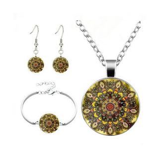 Fashion Jewelry Souprava náhrdelník, náušnice a náramek Yellow Mandala