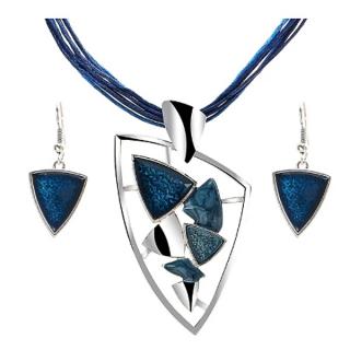 Fashion Jewelry Souprava šperků smalt modrá náušnice a náhrdelník