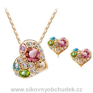 Fashion Jewelry Souprava srdce s barevnými krystalky