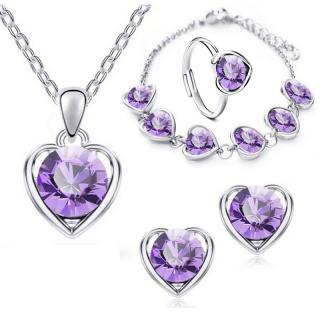 Fashion Jewelry Souprava srdce s fialovými krystaly