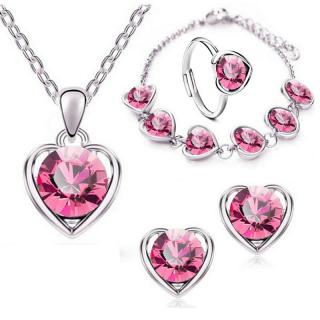 Fashion Jewelry Souprava srdce s růžovými krystaly