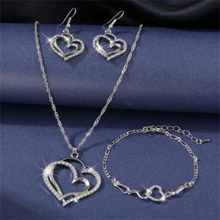 Fashion Jewelry Souprava srdce stříbrná náhrdelník, náušnice, náramek