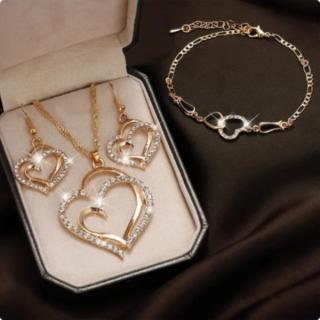Fashion Jewelry Souprava srdce zlatá náhrdelník, náušnice, náramek