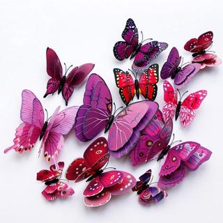 KidsDeco Motýli 3D 12 ks magnetky nebo samolepky fialový mix