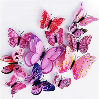 KidsDeco Motýli 3D 12 ks magnetky nebo samolepky růžový mix