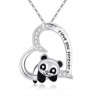 Lilley Jewelry Náhrdelník panda v srdci I love you forever stříbrná