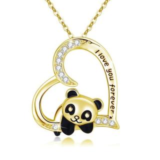 Lilley Jewelry Náhrdelník panda v srdci I love you forever zlatá
