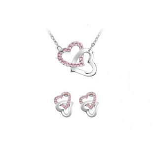 Souprava Swarovski Elements double hearts pink