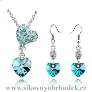 Swarovski Elements náhrdelník a náušnice souprava Blue Hearts SWS465