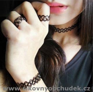 Tattoo Choker sada 3 ks černá náhrdelník + náramek + prsten