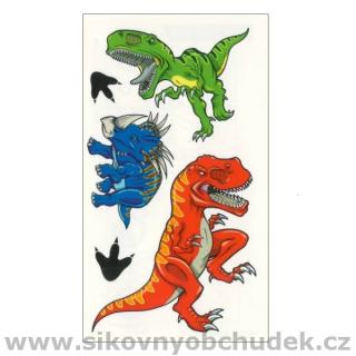 Tetování barevné pro děti s glitry 6 x 10,5 cm dinosauři velcí