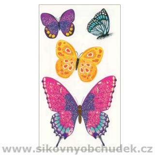 Tetování barevné pro děti s glitry 6 x 10,5 cm motýli