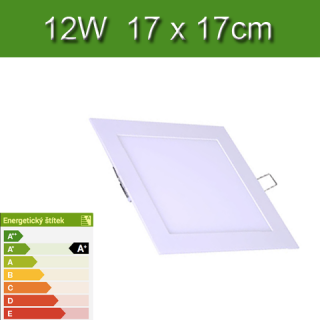 Led panel hranatý 12w, 17 x 17 cm, 780Lm, denní bílá