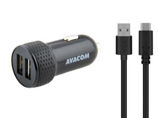 AVACOM nabíječka do auta 5V/3,1A se dvěma USB výstupy, USB - USB-C kabel, černá barva