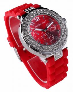 Luxusní hodinky s kamínkama - červené