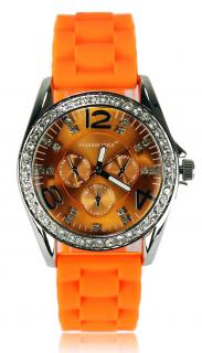 Luxusní hodinky s kamínkama - oranžové