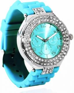 Luxusní hodinky s kamínkama - sv. modré