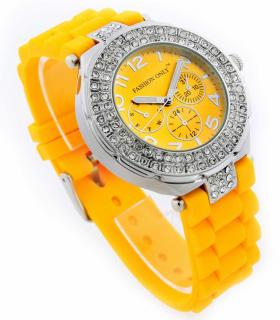 Luxusní hodinky s kamínkama - žluté