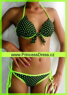 Luxusní NEON neonové plavky BIKINY-2 puntíky zelené