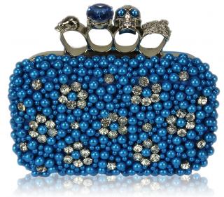 Luxusní psaníčko modré s perlama