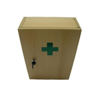 Nástěnná lékárnička dřevěná bílá s náplní DIN 13160 do 30 osob
