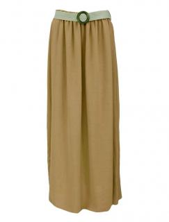 Letní jednobarevná dlouhá sukně s páskem - hnědá - vel. UNI