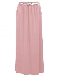 Letní jednobarevná dlouhá sukně s páskem SU4679 - světle růžová - vel. UNI