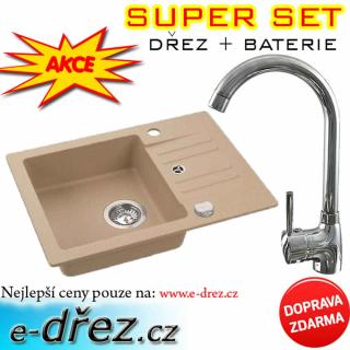 SET Granitový dřez FOX 30 béžový + baterie chrom