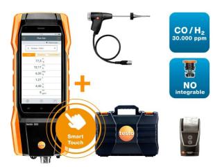 testo 300 Longlife sada 2 s tiskárnou - Analyzátor spalin (O2, CO s kompenzací H2 až do 30,000 ppm, NO – možnost)