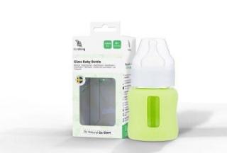 EcoViking - Švédsko Kojenecká lahev skleněná 120 ml široká silikonový obal zelená hrášková