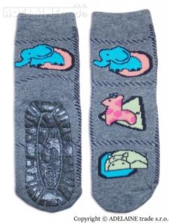 Froté ponožky s ABS (protiskluzová úprava) - Zvířátka ZOO tm. šedá-vel.27-30